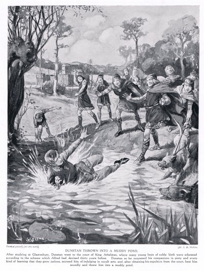 Dunstan thrown into a muddy pond by Joseph Ratcliffe Skelton